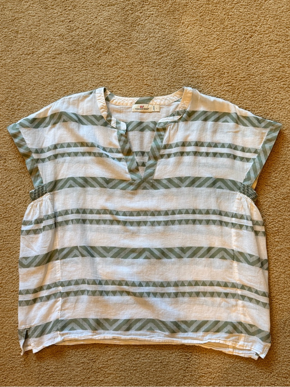 Vineyard Vines Lightweight Striped Cap-Sleeve Top - Sage Green & White